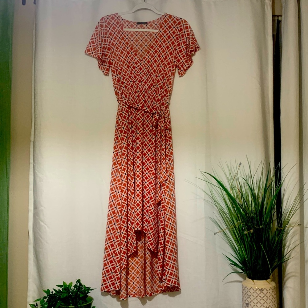 Rust colored high/low summer dress.
